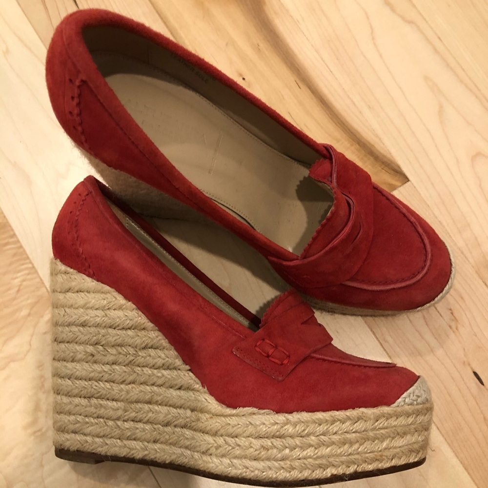 jcrew red suede platform espadrilles